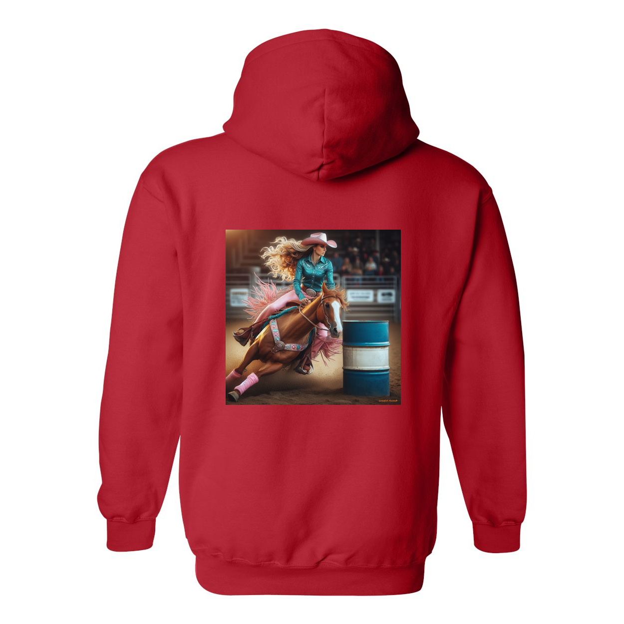 Turn N Burn Barrel Racer Design on Back Front Pocket Hoodies