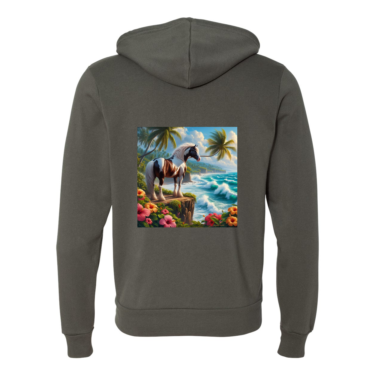 Tropical Red and White Paint Horse Zip-Up Front Pocket Hooded Sweatshirts