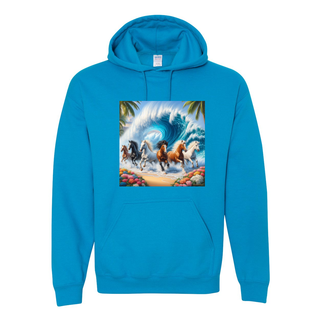 Wave of Horses Pull Over Front Pocket Hoodies