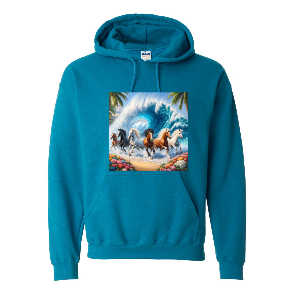 Wave of Horses Pull Over Front Pocket Hoodies