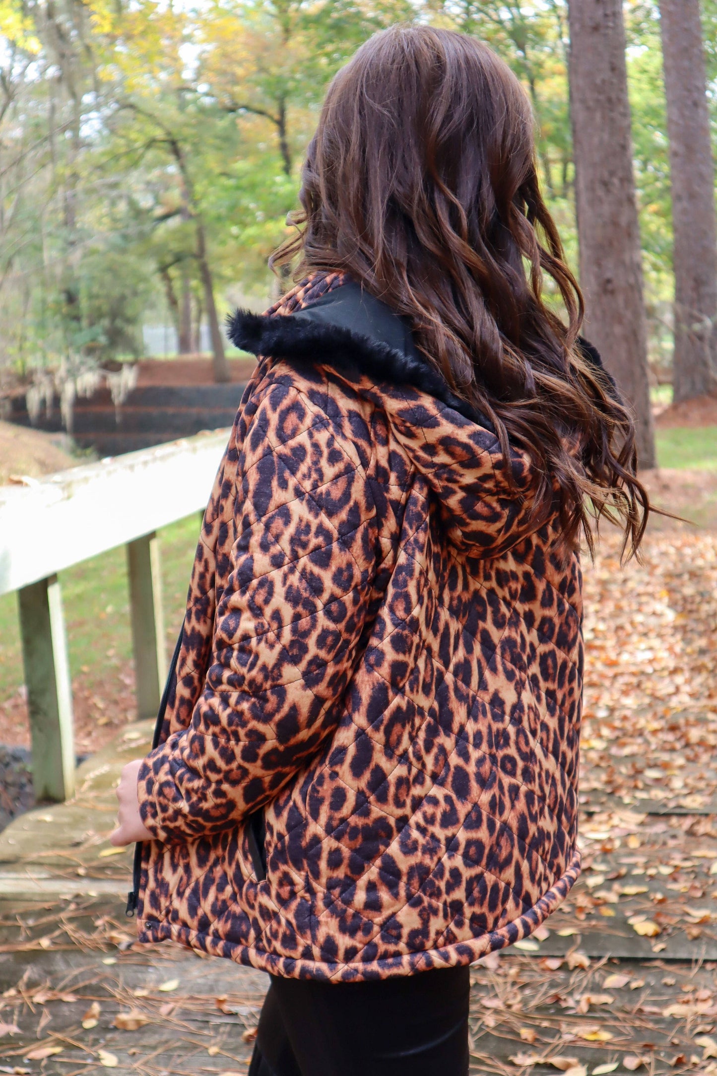 Carolina Fur Trimmed Quilted Jacket - Leopard Print