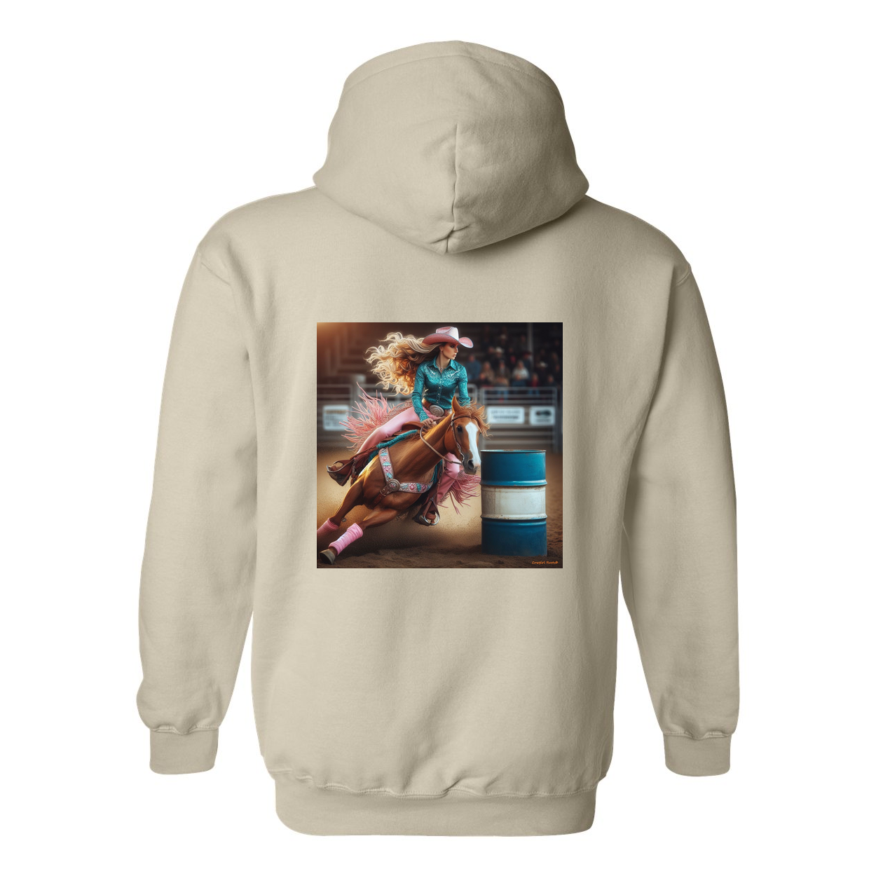 Turn N Burn Barrel Racer Design on Back Front Pocket Hoodies