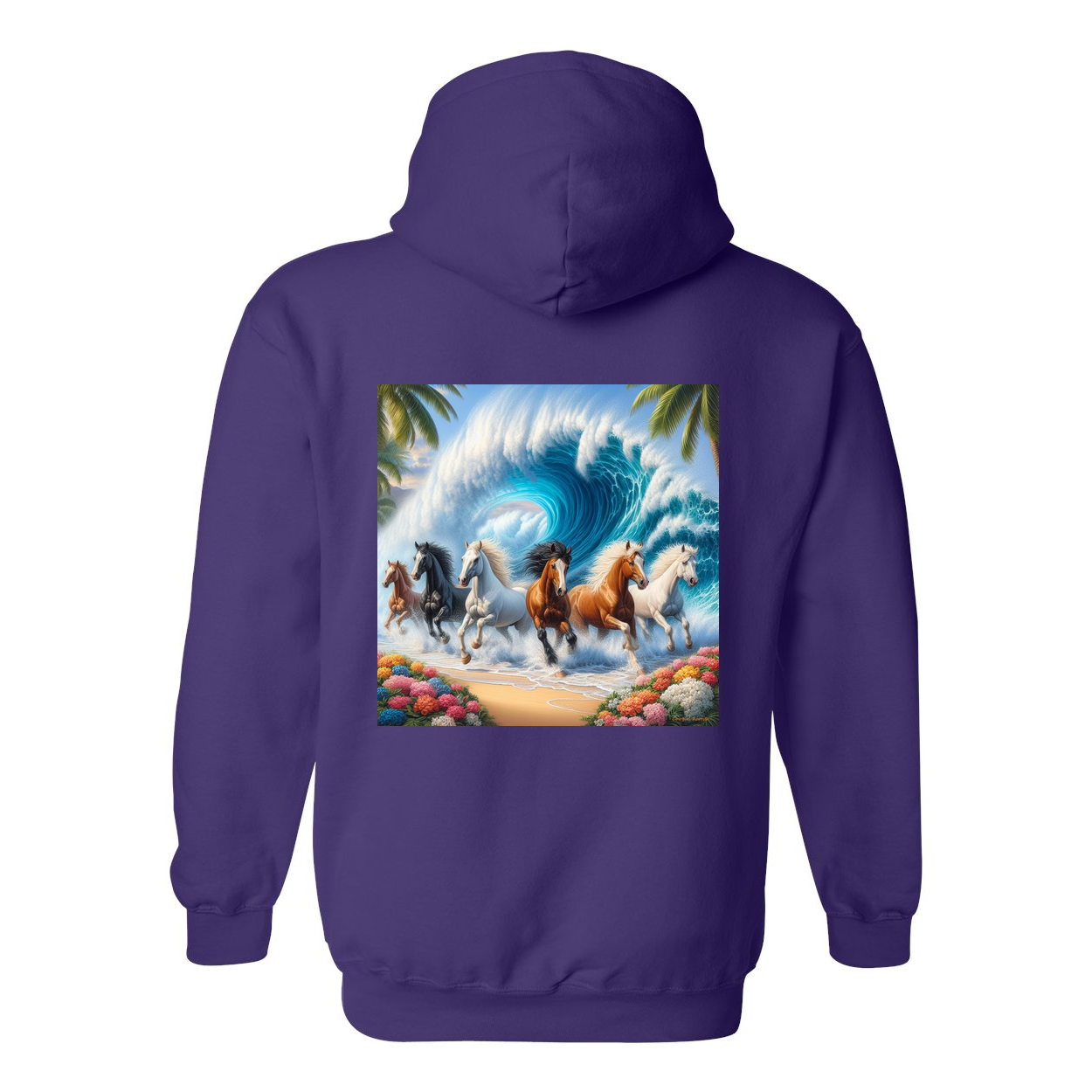 Wave of Horses Design on Back Front Pocket Hoodies