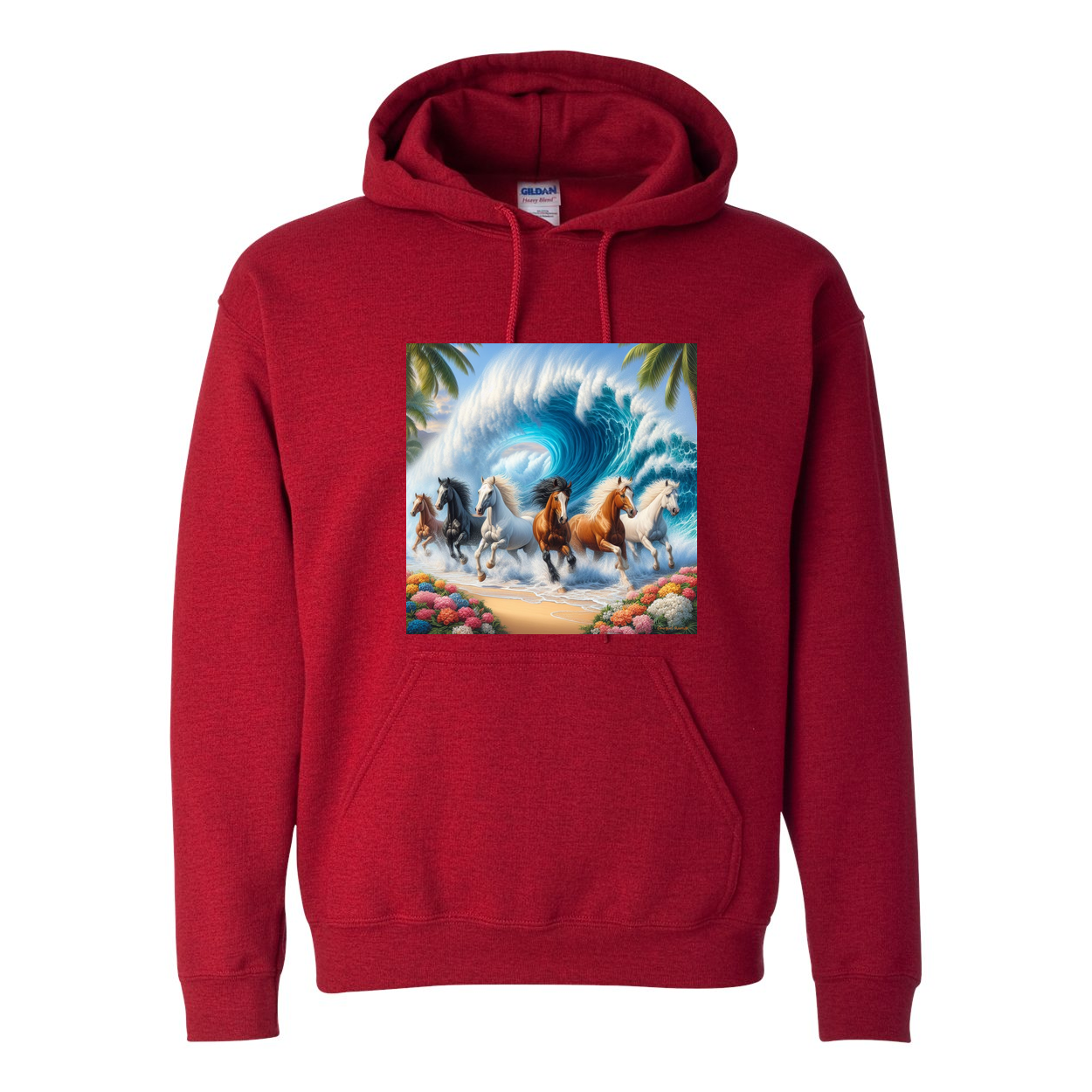 Wave of Horses Pull Over Front Pocket Hoodies