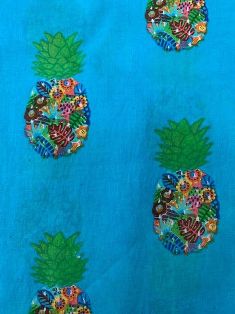 Turquoise Pineapple Cotton Tunic w/Salmon Trim