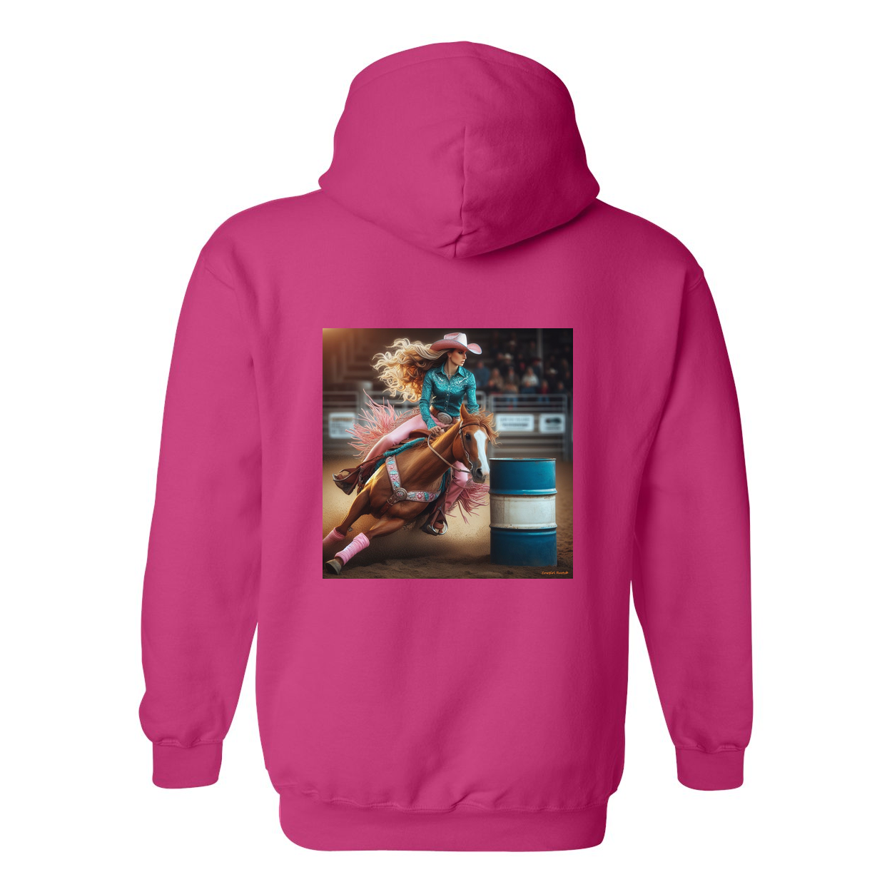 Turn N Burn Barrel Racer Design on Back Front Pocket Hoodies