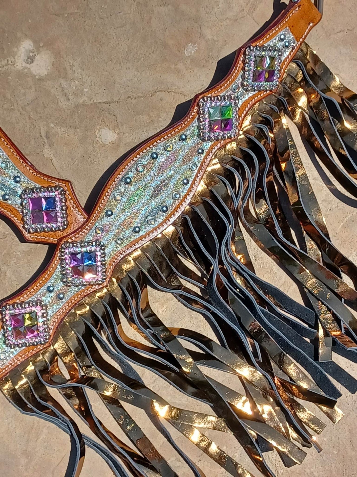Cassidy, Diamond Sting Ray Horse Headstall and Breast Collar Set Fringe