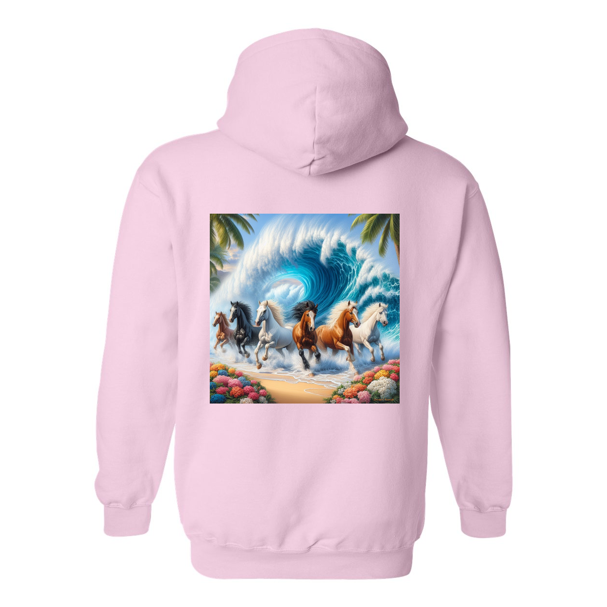 Wave of Horses Design on Back Front Pocket Hoodies