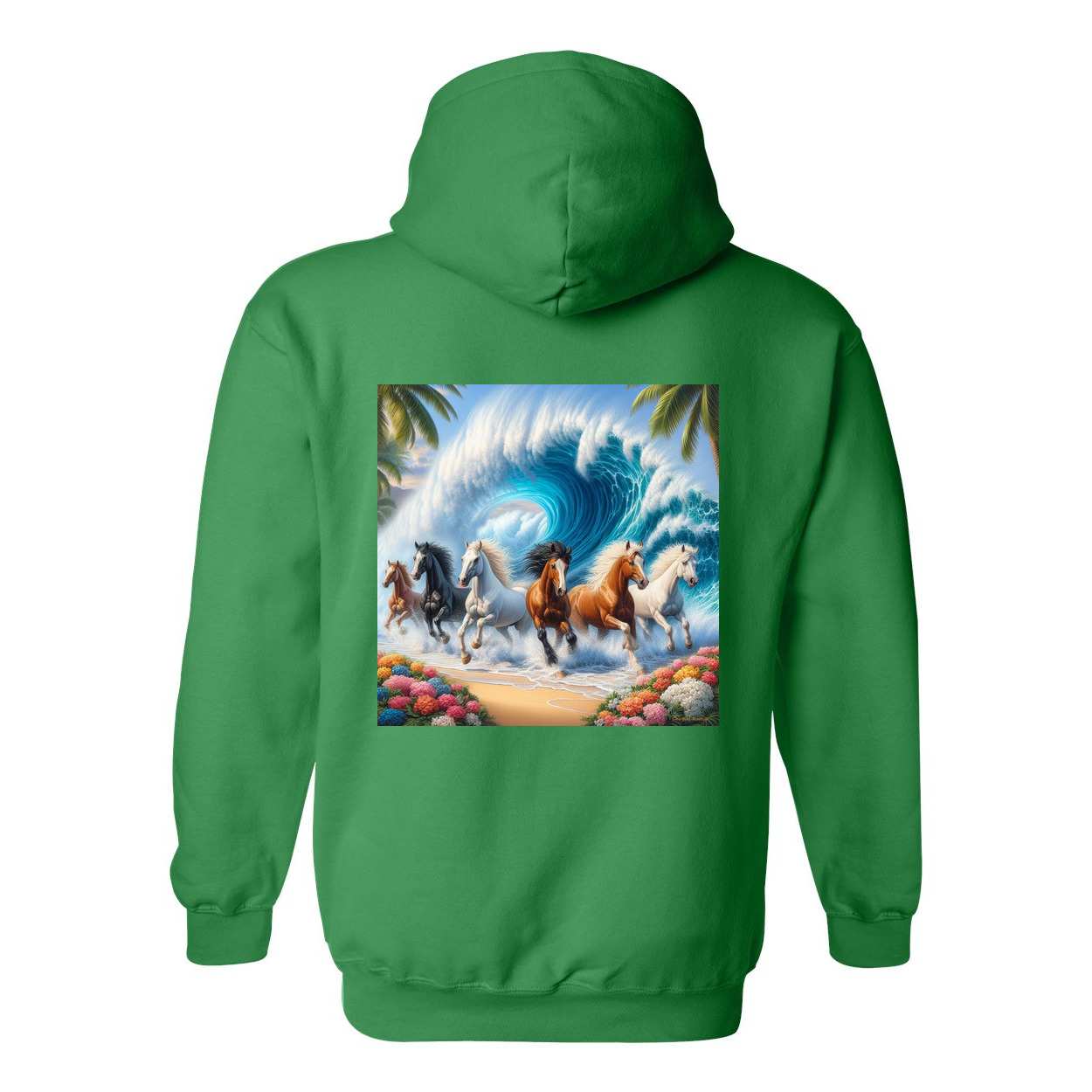 Wave of Horses Design on Back Front Pocket Hoodies