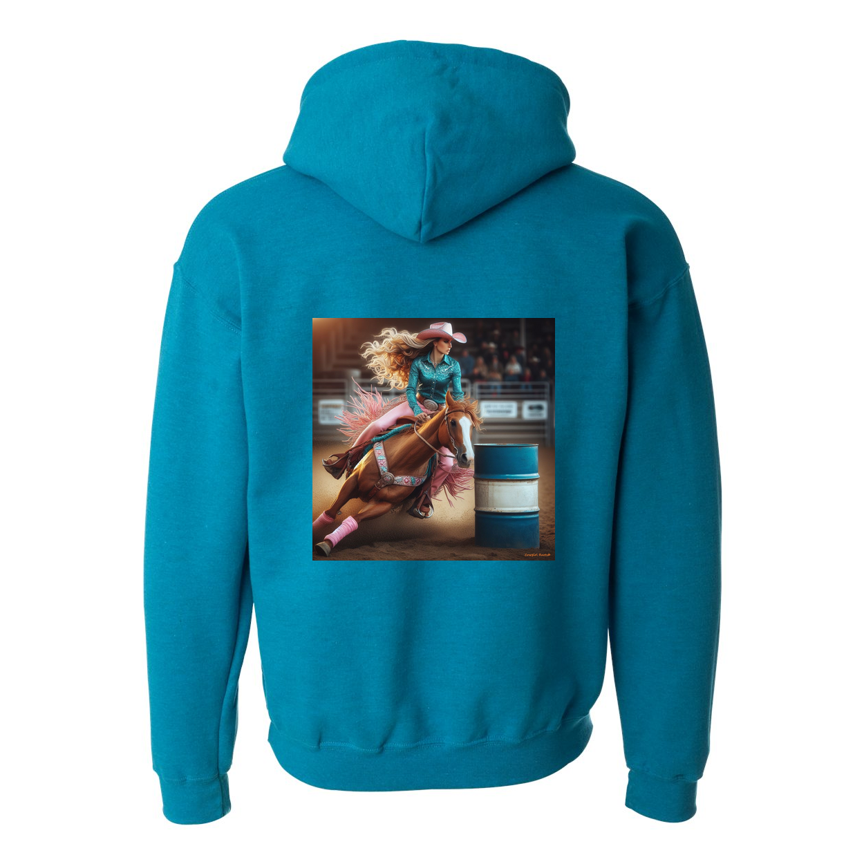 Turn N Burn Barrel Racer Design on Back Front Pocket Hoodies