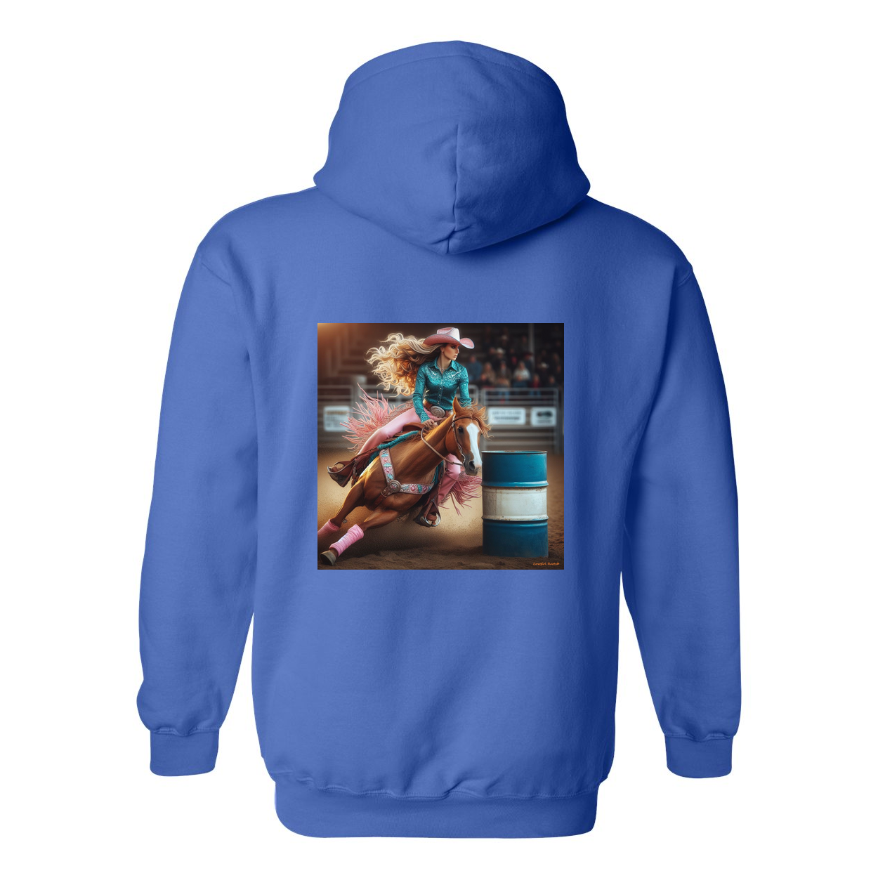 Turn N Burn Barrel Racer Design on Back Front Pocket Hoodies