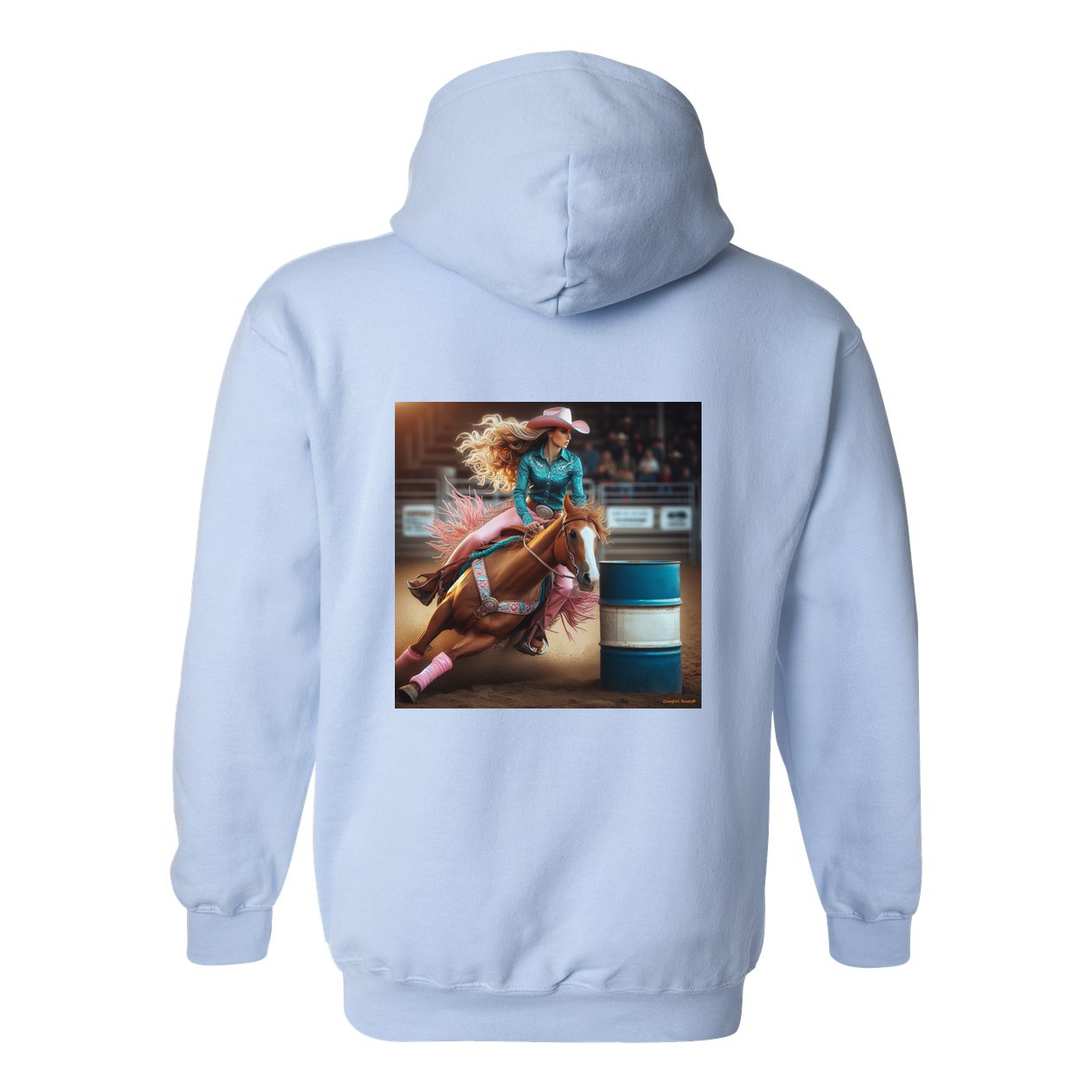Turn N Burn Barrel Racer Design on Back Front Pocket Hoodies