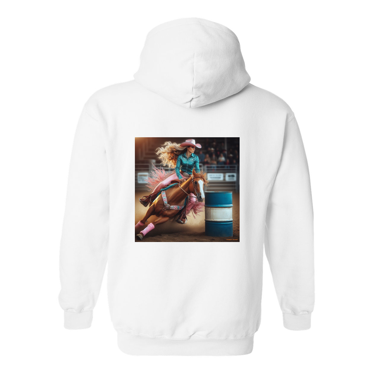 Turn N Burn Barrel Racer Design on Back Front Pocket Hoodies
