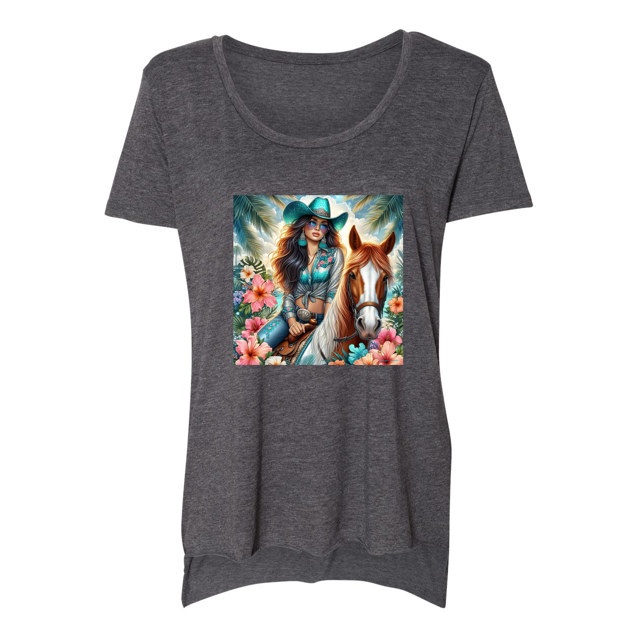 Cowgirl Tropics Scoop Neck T Shirts