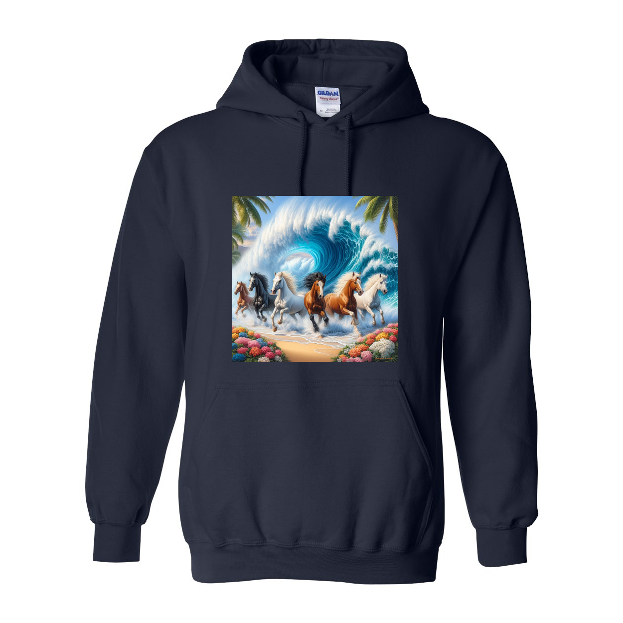Wave of Horses Pull Over Front Pocket Hoodies