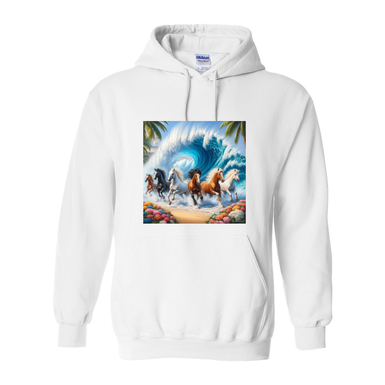 Wave of Horses Pull Over Front Pocket Hoodies