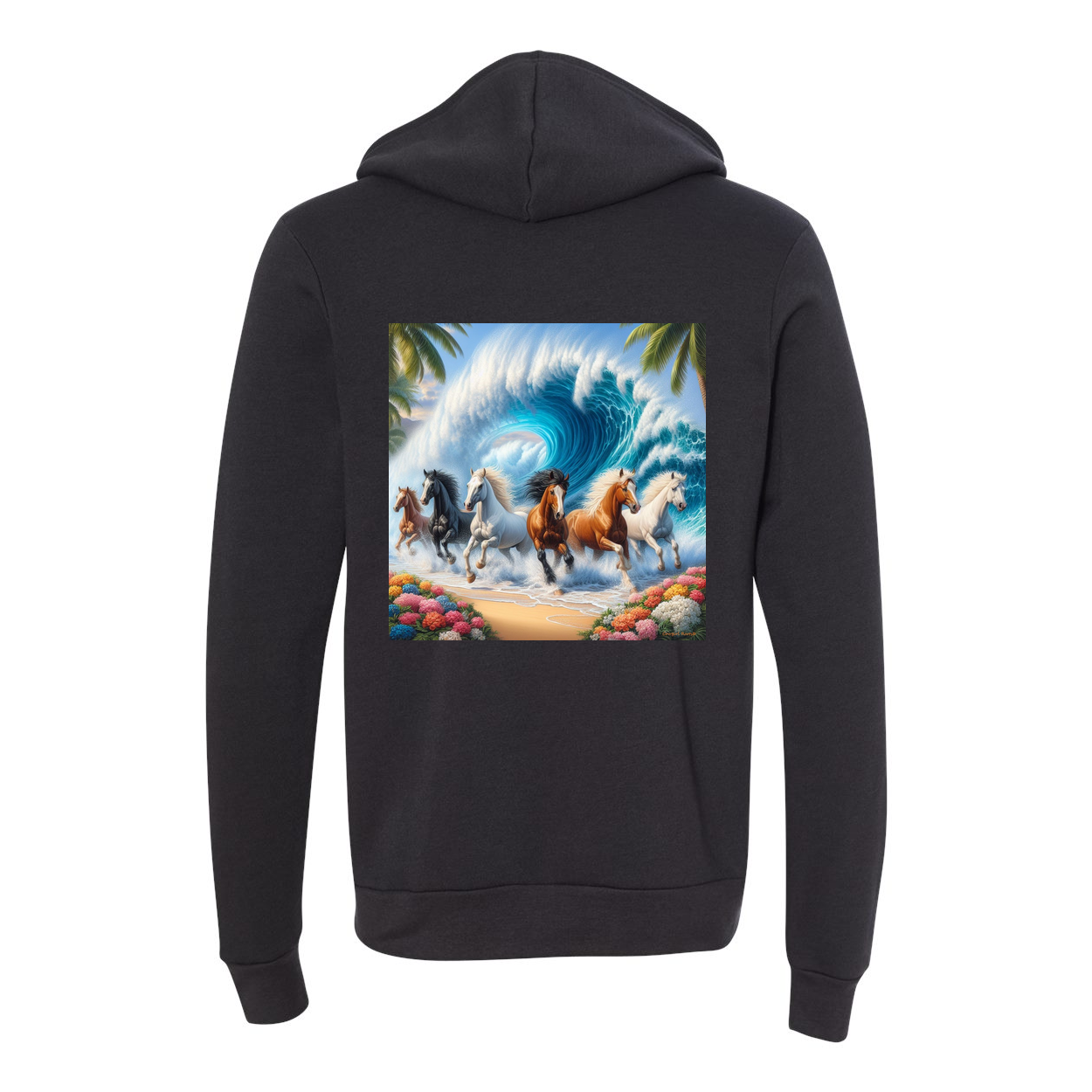 Wave of Horses Zip-Up Front Pocket Hooded Sweatshirts