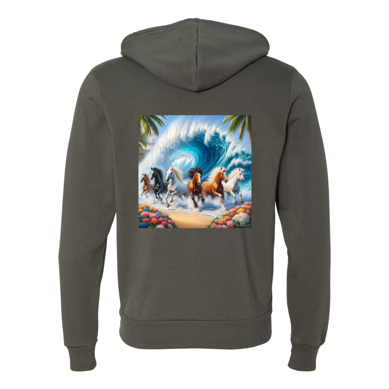 Wave of Horses Zip-Up Front Pocket Hooded Sweatshirts