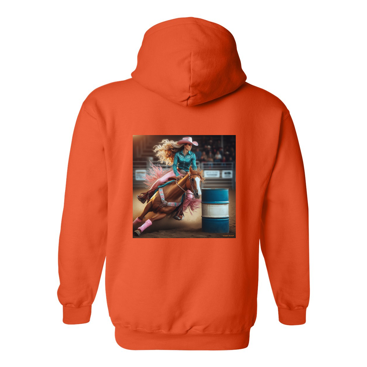 Turn N Burn Barrel Racer Design on Back Front Pocket Hoodies