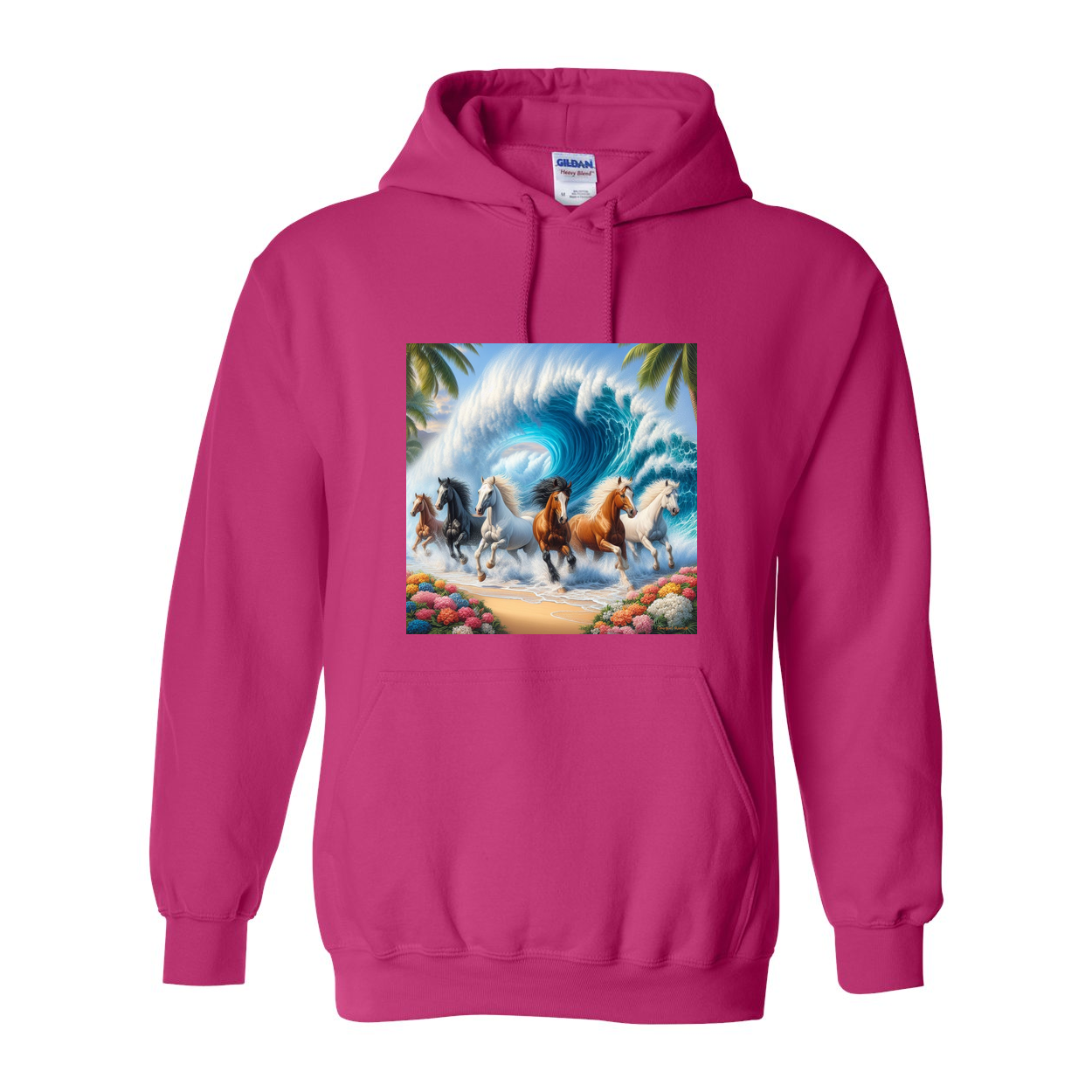 Wave of Horses Pull Over Front Pocket Hoodies
