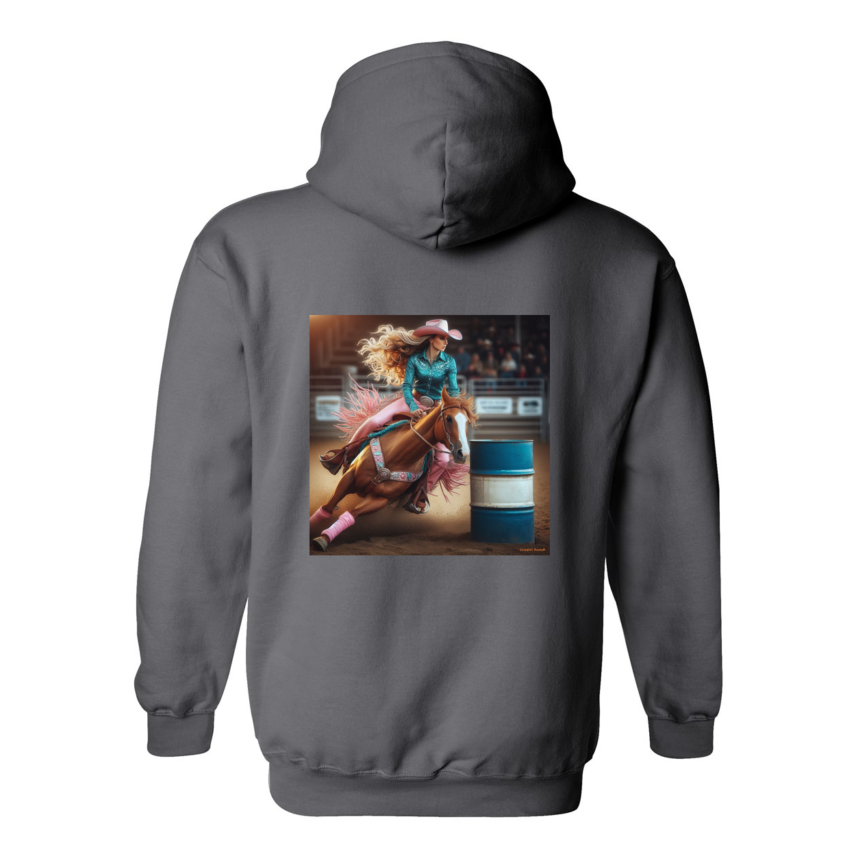 Turn N Burn Barrel Racer Design on Back Front Pocket Hoodies