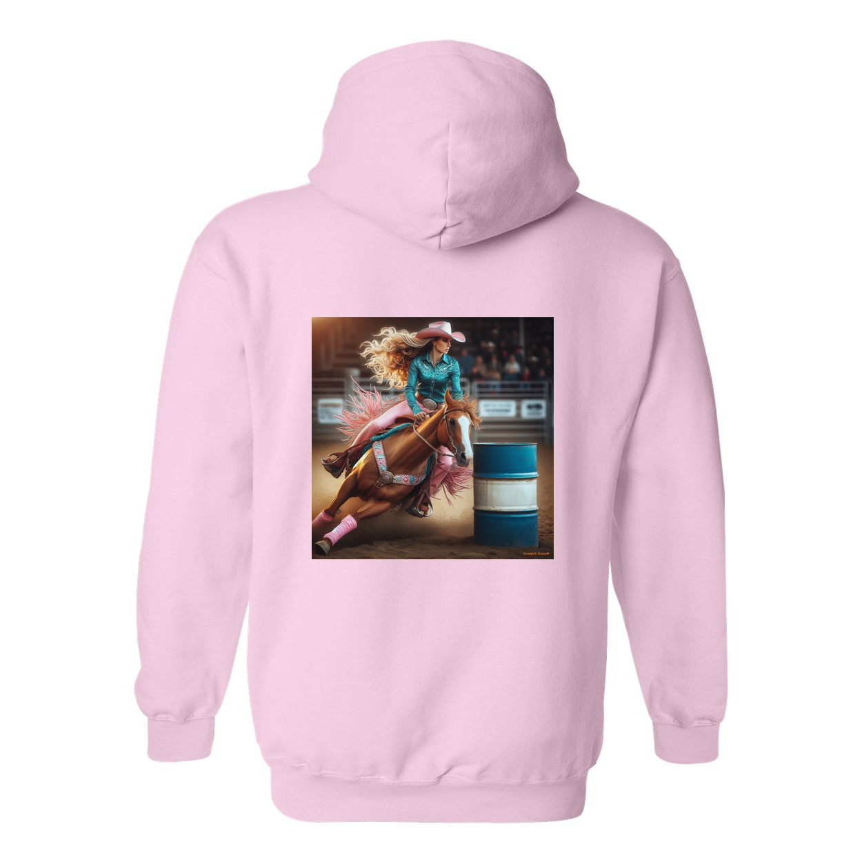 Turn N Burn Barrel Racer Design on Back Front Pocket Hoodies