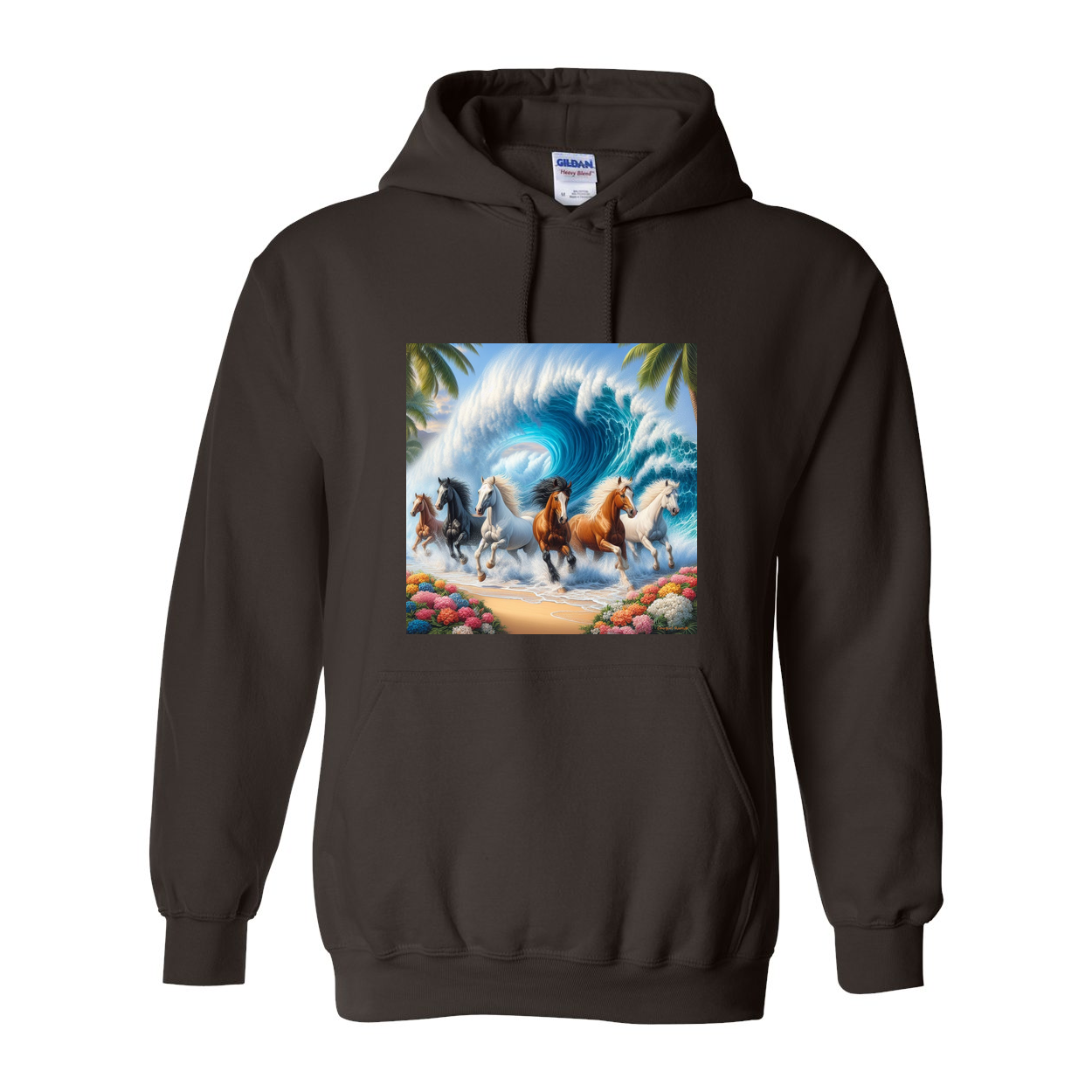 Wave of Horses Pull Over Front Pocket Hoodies