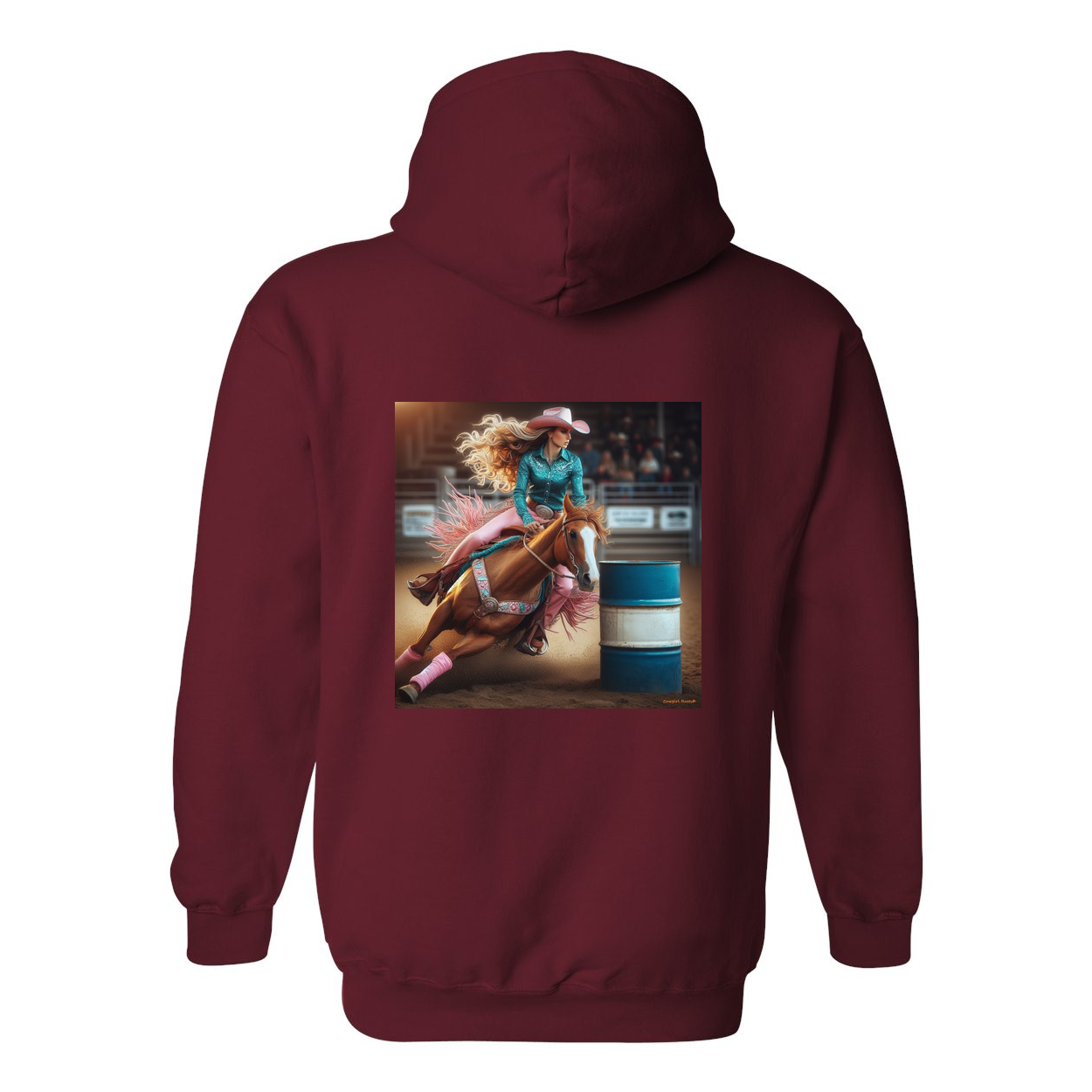 Turn N Burn Barrel Racer Design on Back Front Pocket Hoodies