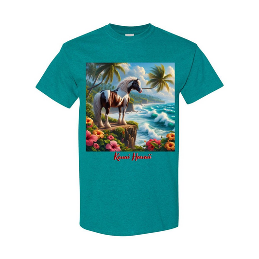 Tropical Red and White Paint Horse T Shirts Choose Kauai, Add own Island or State or Choose No Writing