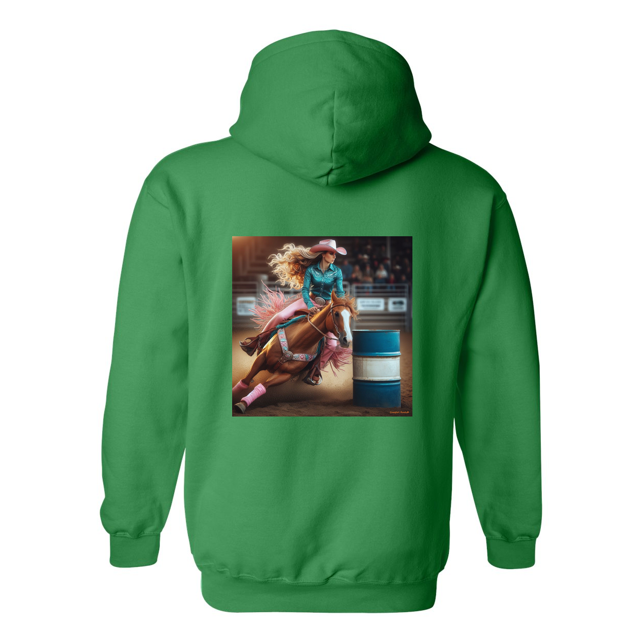 Turn N Burn Barrel Racer Design on Back Front Pocket Hoodies
