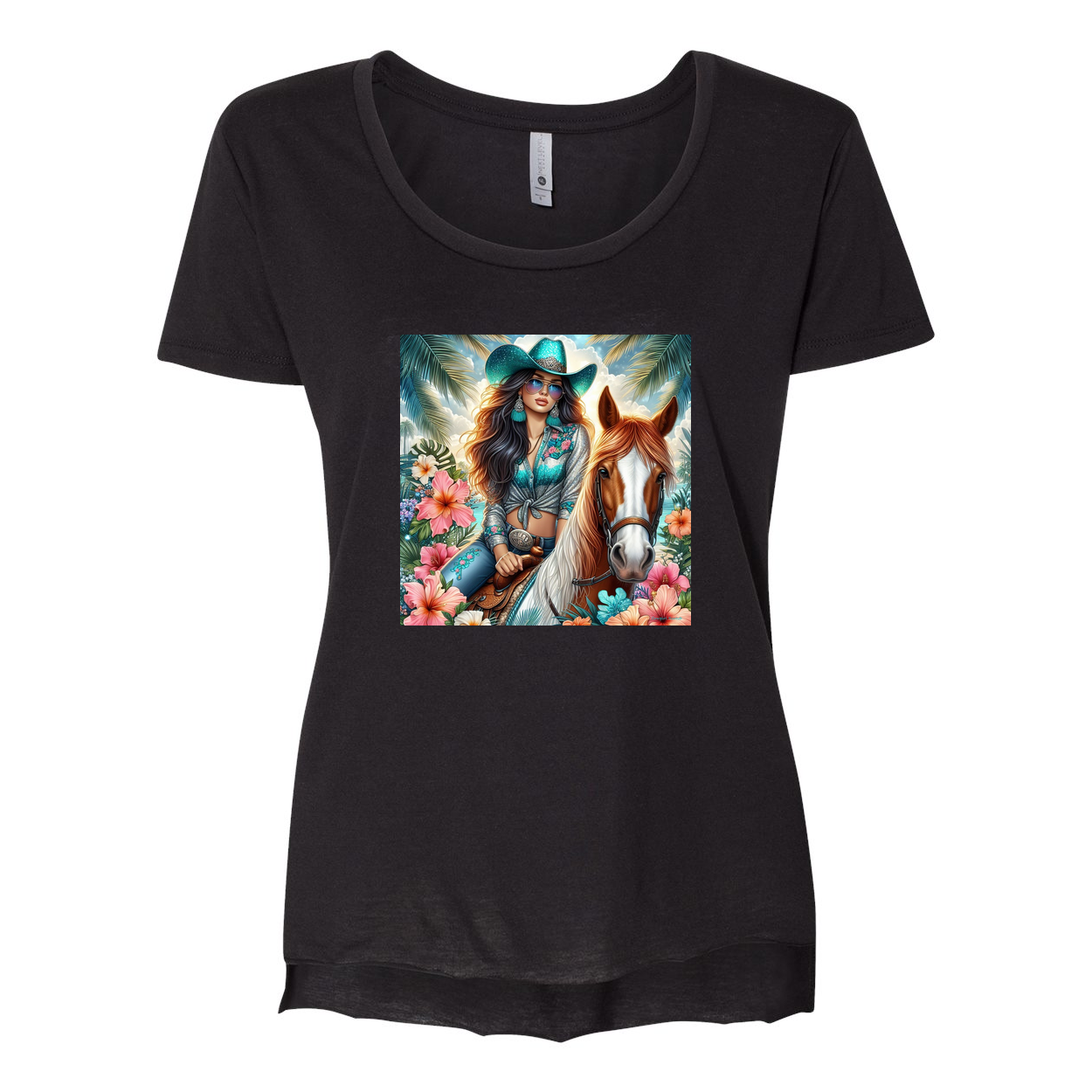 Cowgirl Tropics Scoop Neck T Shirts