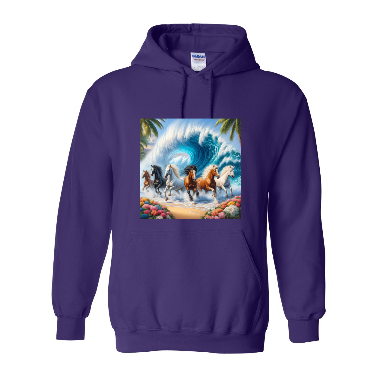 Wave of Horses Pull Over Front Pocket Hoodies