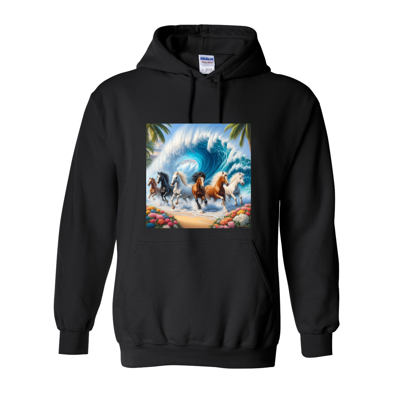 Wave of Horses Pull Over Front Pocket Hoodies