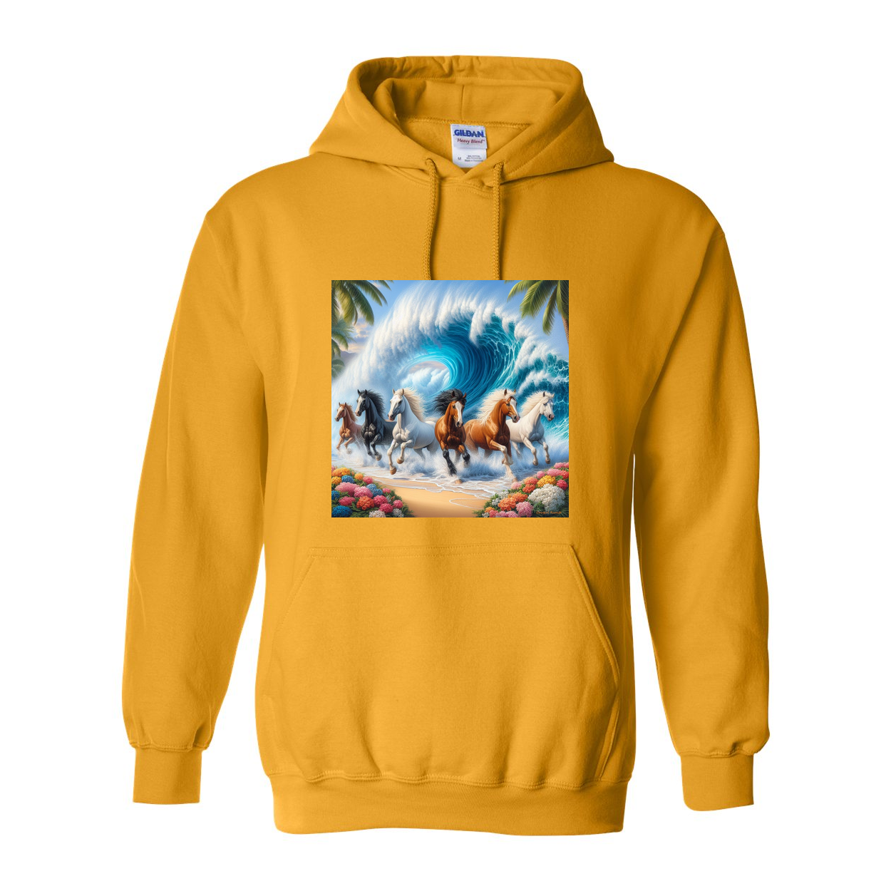 Wave of Horses Pull Over Front Pocket Hoodies