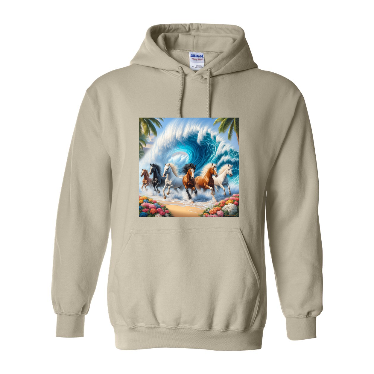 Wave of Horses Pull Over Front Pocket Hoodies