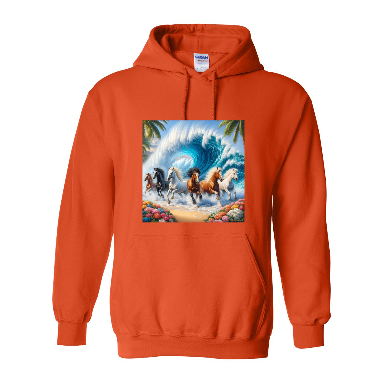 Wave of Horses Pull Over Front Pocket Hoodies