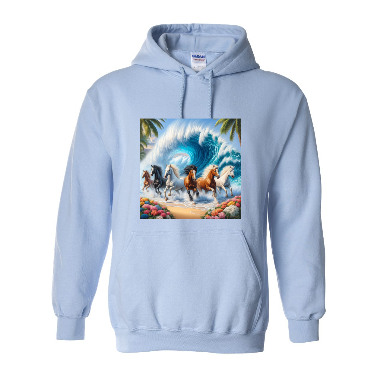 Wave of Horses Pull Over Front Pocket Hoodies