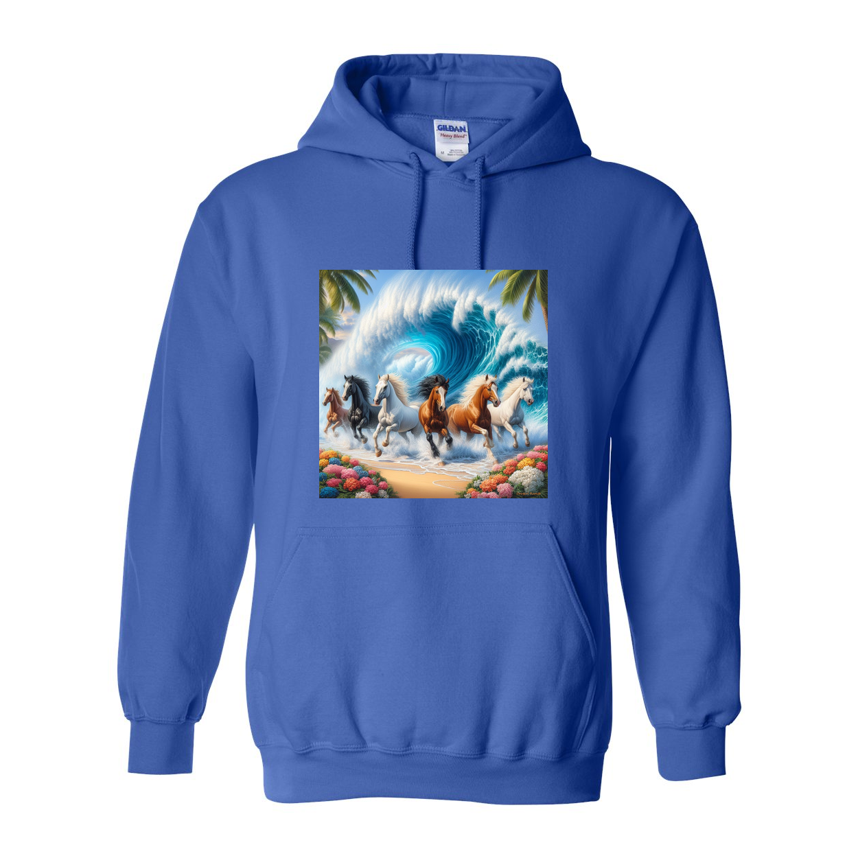 Wave of Horses Pull Over Front Pocket Hoodies