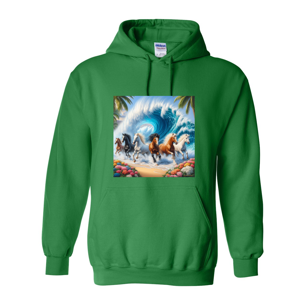 Wave of Horses Pull Over Front Pocket Hoodies