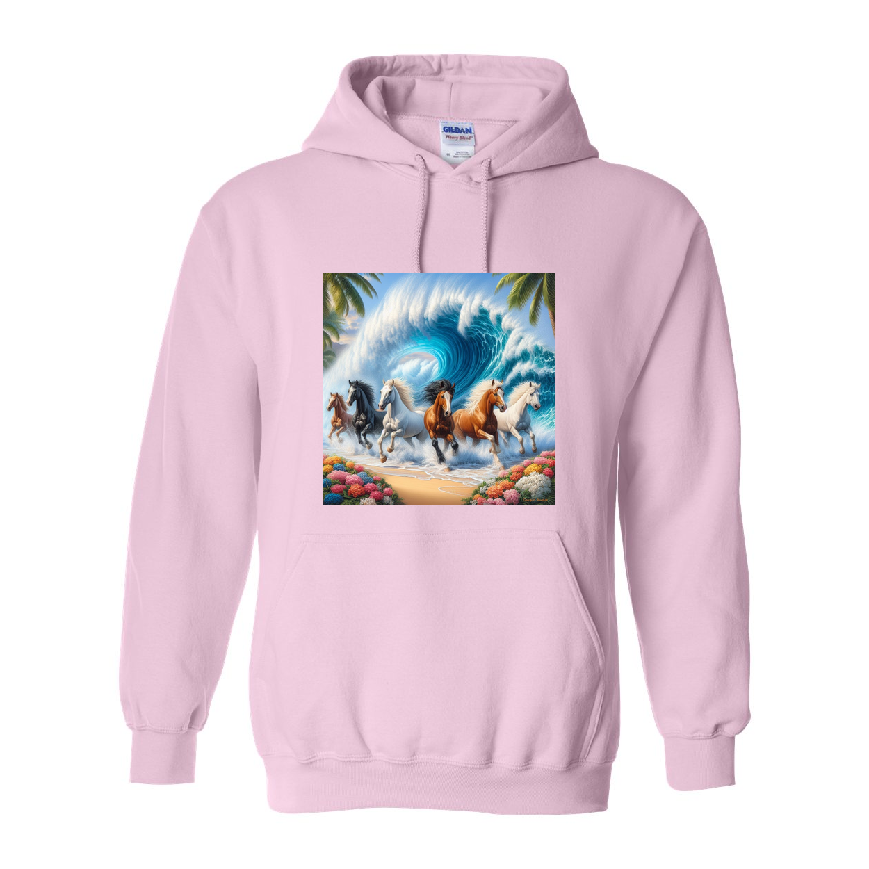 Wave of Horses Pull Over Front Pocket Hoodies