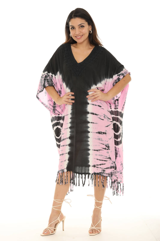 Tie Dye Caftan With V-neck Dress Cover Up ~ Plus Size