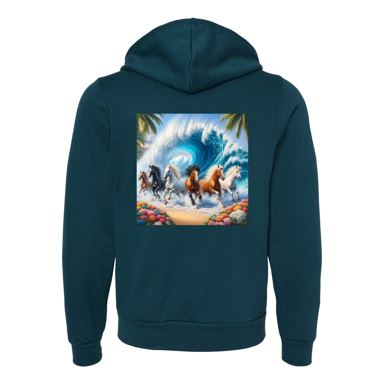 Wave of Horses Zip-Up Front Pocket Hooded Sweatshirts