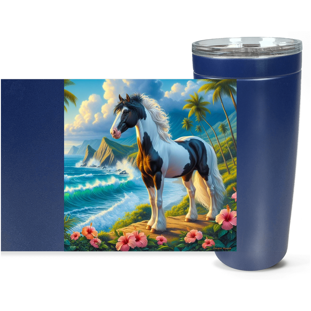 Cowgirl Roots™ Tropical Black and White Paint Tumbler 20oz Rodeo Barrel Racer Stainless Steel Insulated Hot and Cold Travel Tumbler Mugs