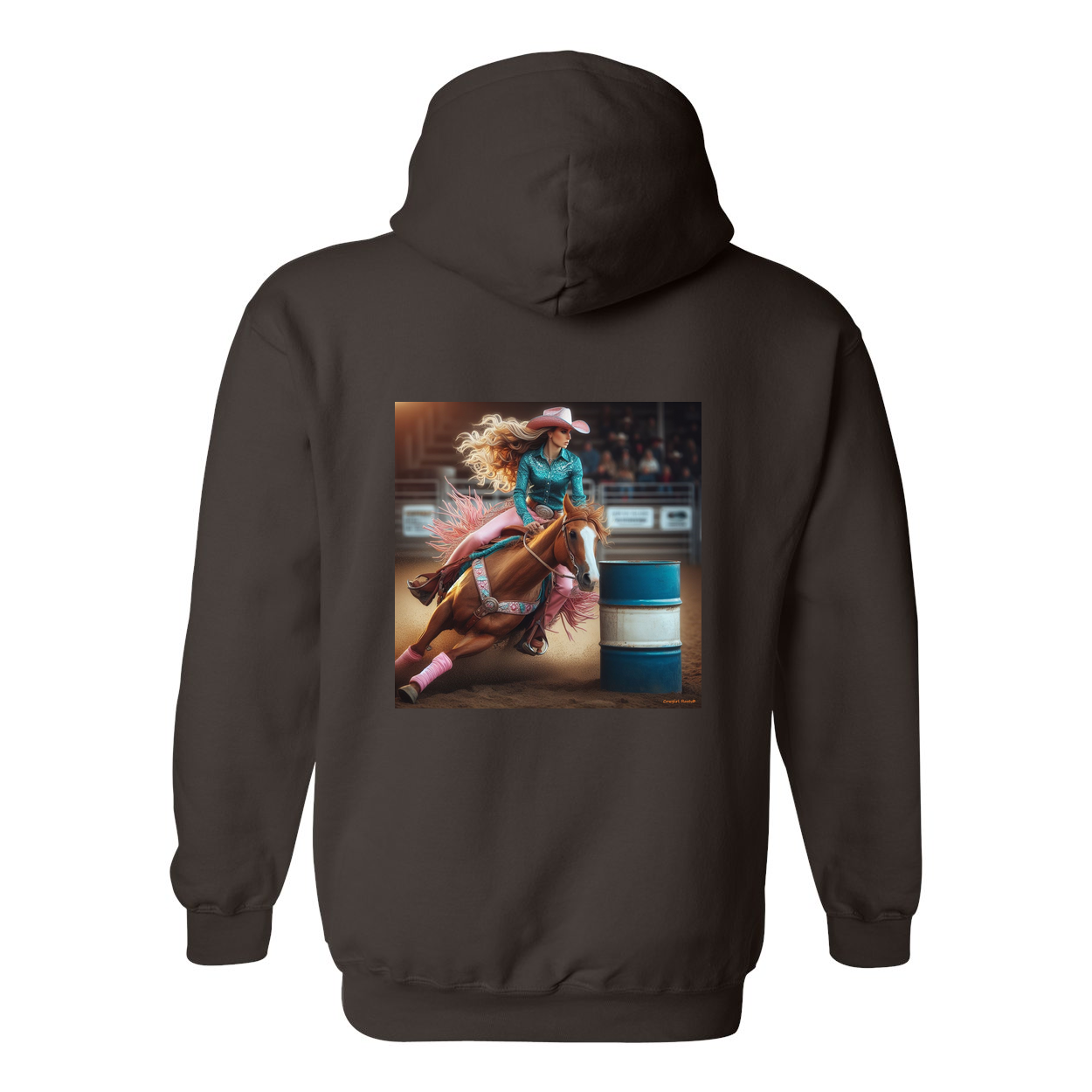 Turn N Burn Barrel Racer Design on Back Front Pocket Hoodies