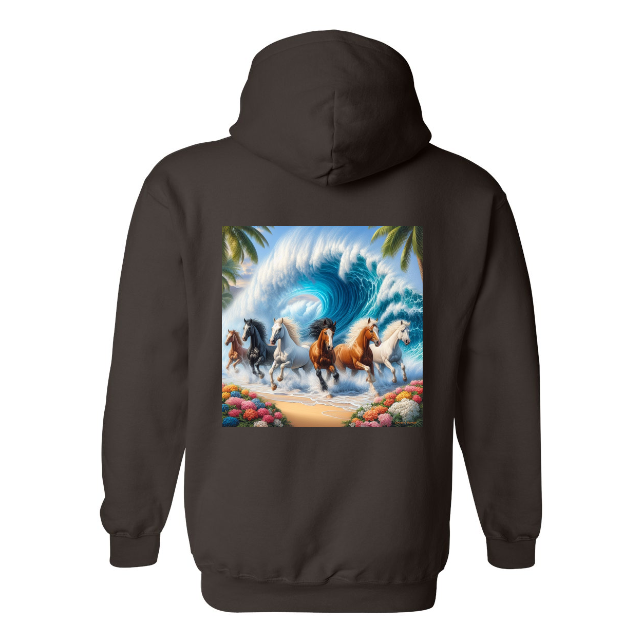 Wave of Horses Design on Back Front Pocket Hoodies