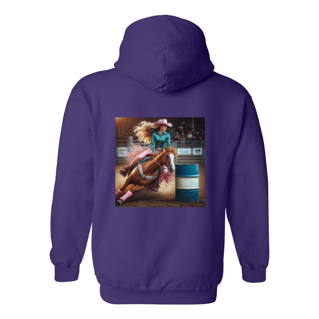 Turn N Burn Barrel Racer Design on Back Front Pocket Hoodies