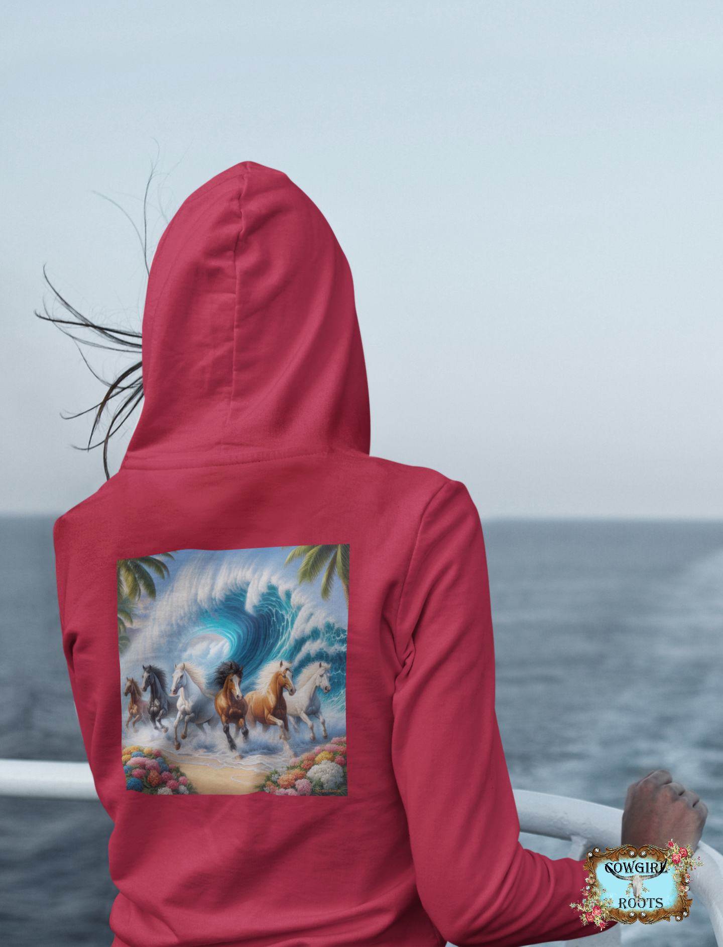 Wave of Horses Zip-Up Front Pocket Hooded Sweatshirts