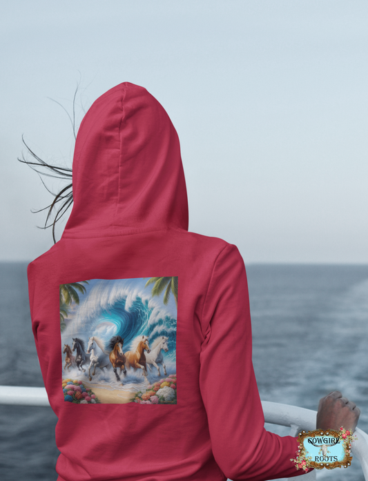 Wave of Horses Zip-Up Front Pocket Hooded Sweatshirts