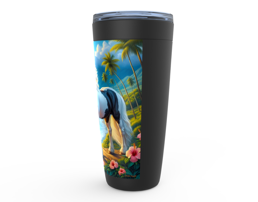 Cowgirl Roots™ Tropical Black and White Paint Tumbler 20oz Rodeo Barrel Racer Stainless Steel Insulated Hot and Cold Travel Tumbler Mugs