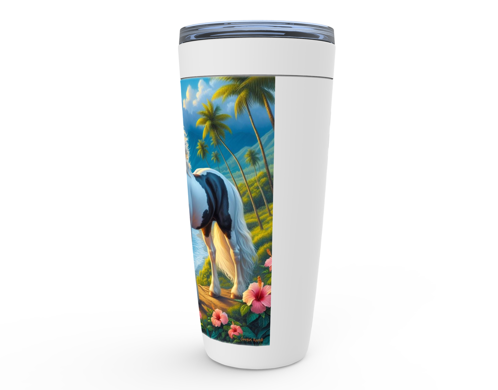 Cowgirl Roots™ Tropical Black and White Paint Tumbler 20oz Rodeo Barrel Racer Stainless Steel Insulated Hot and Cold Travel Tumbler Mugs